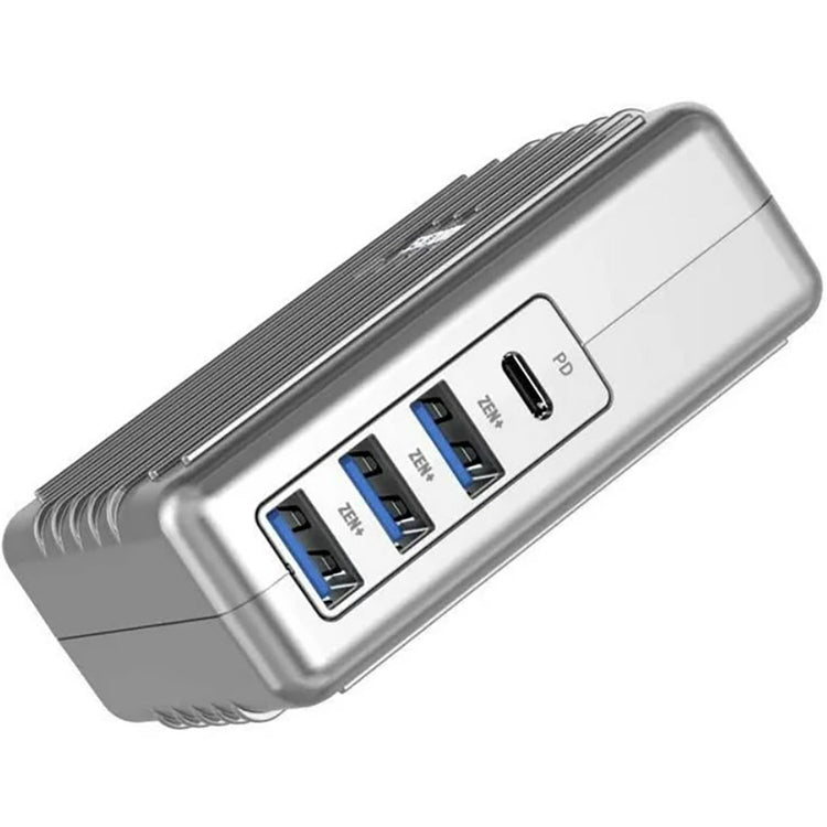 Zendure - Chargeur Mural avec 4 Ports USB avec Adaptateur de Voyage US, UK et EU, Argenté - Simple Boutique