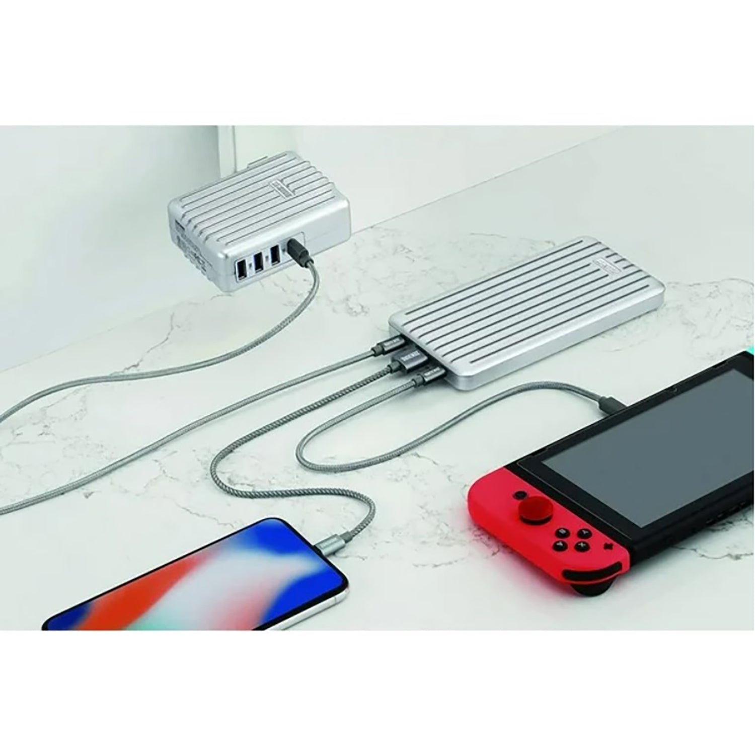 Zendure - Chargeur Mural avec 4 Ports USB avec Adaptateur de Voyage US, UK et EU, Argenté - Simple Boutique