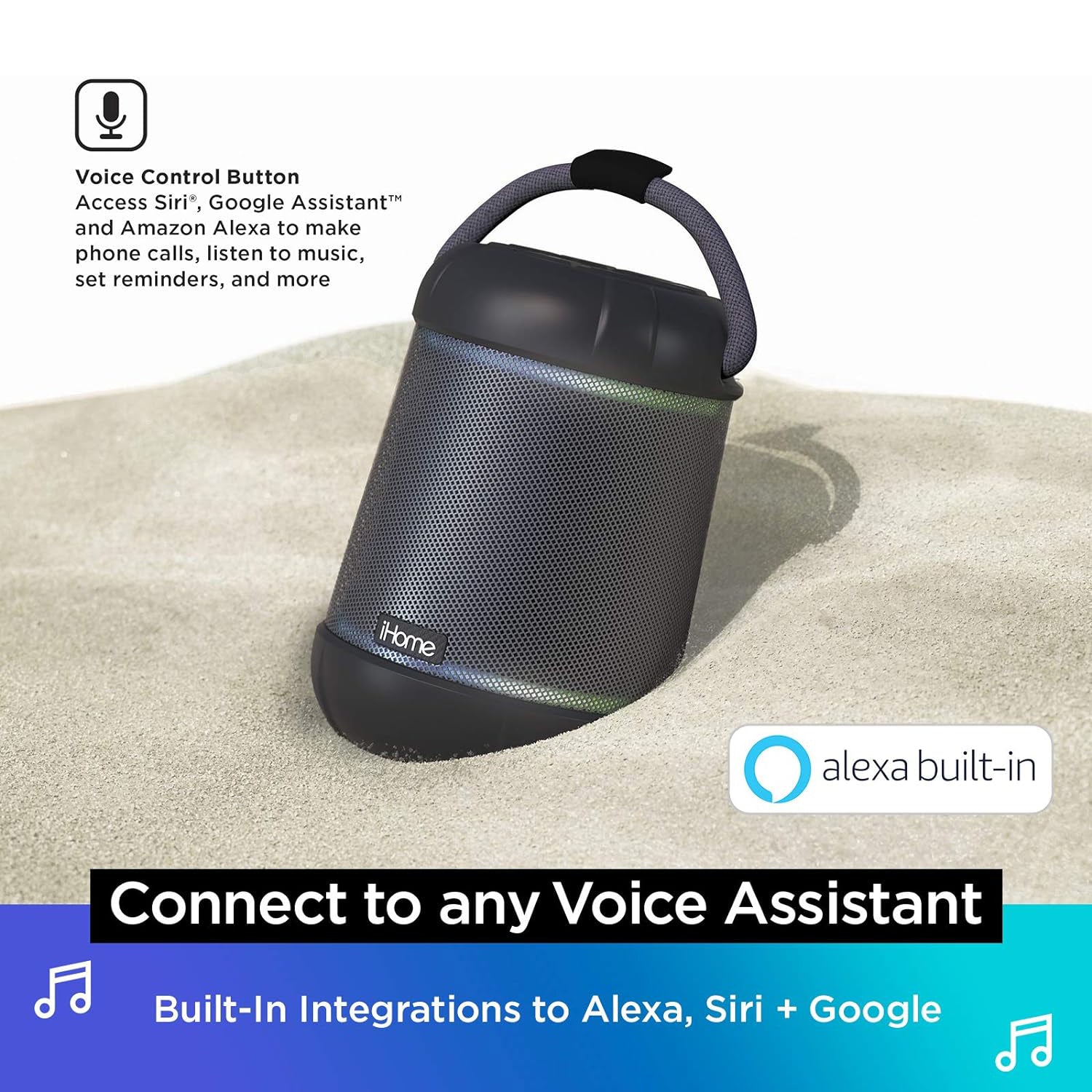 iHome - Haut-Parleur Portable, Bluetooth, Étanche et Éclairage LED, Noir - Simple Boutique