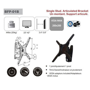 AMX BFP-01B Support Mural Universel Articulé 1 Pivot Pour TV LED, LCD, PLASMA pour Écrans 23'' À 42'' - Simple Boutique
