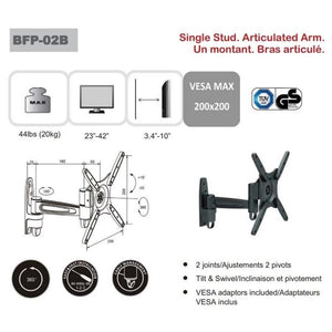 AMX BFP-02B Support Mural Universel Articulé 2 Pivots Pour TV LED, LCD, PLASMA pour Écrans 23'' À 42'' - Simple Boutique