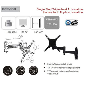 AMX BFP-03B Support Mural Universel Articulé 3 Pivots Pour TV LED, LCD, PLASMA pour Écrans 23'' À 42'' - Simple Boutique