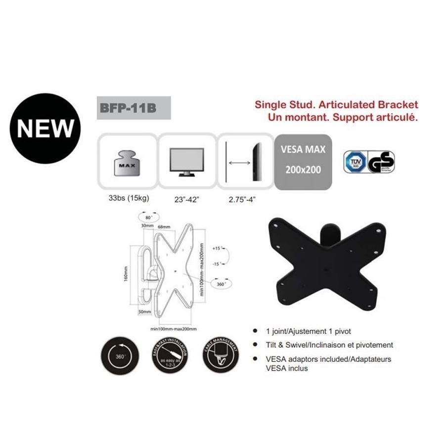 AMX BFP-11B Support Mural Universel Articulé 1 Pivot Pour TV LED, LCD, PLASMA pour Écrans 23'' À 42'' - Simple Boutique