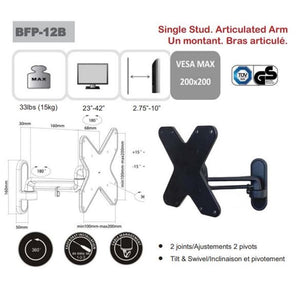 AMX BFP-12B Support Mural Universel Articulé 2 Pivots Pour TV LED, LCD, PLASMA pour Écrans 23'' À 42'' - Simple Boutique