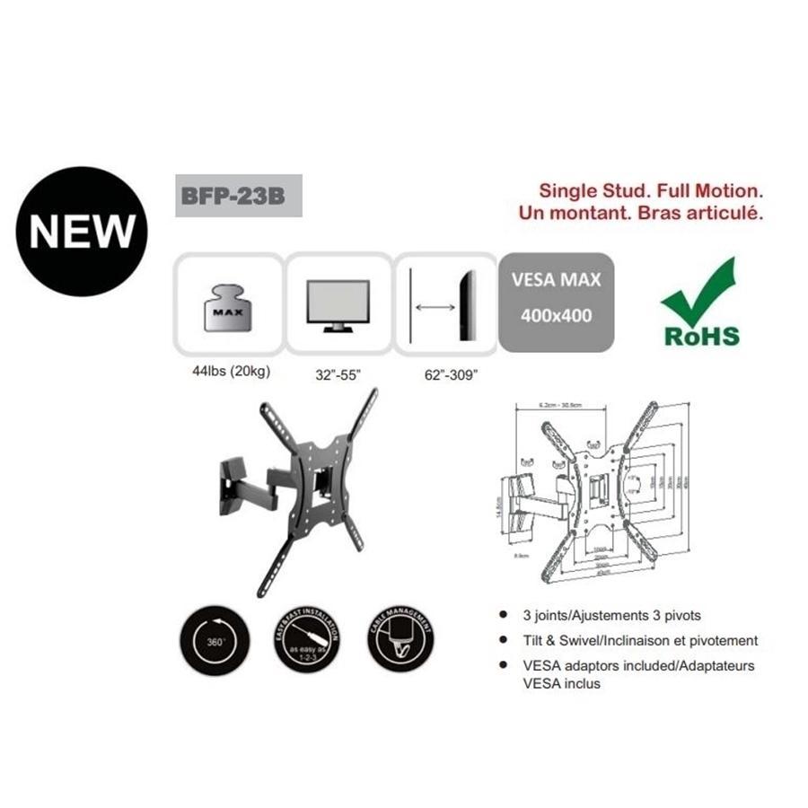 AMX BFP-23B Support Mural Universel Articulé 3 Pivots Pour TV LED, LCD, PLASMA pour Écrans 32'' À 55'' - Simple Boutique