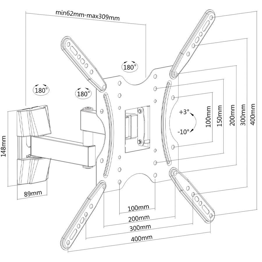 AMX BFP-23B Support Mural Universel Articulé 3 Pivots Pour TV LED, LCD, PLASMA pour Écrans 32'' À 55'' - Simple Boutique