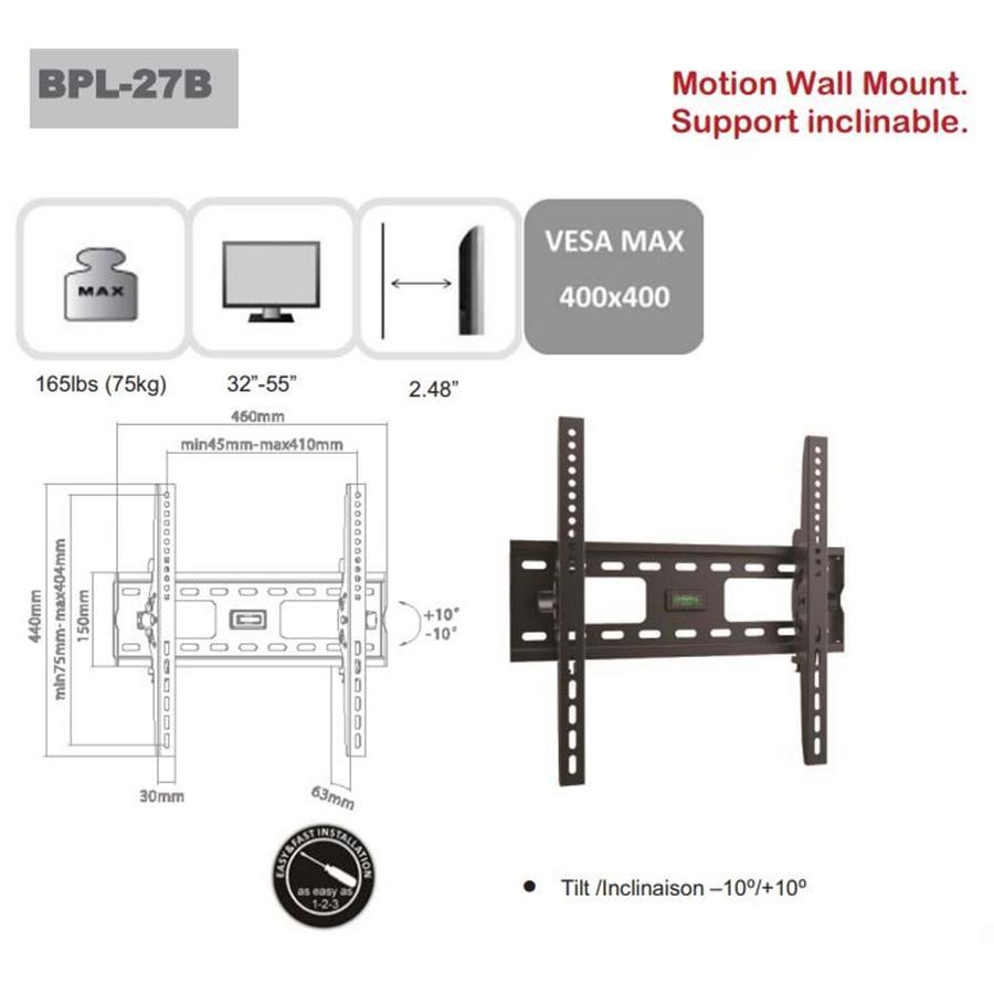 AMX BPL-27B Support Mural Universel Inclinable Pour TV LED, LCD, PLASMA pour Écrans 32'' À 55'' - Simple Boutique