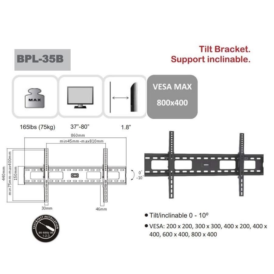 AMX BPL-35B Support Mural Universel Inclinable Pour TV LED, LCD, PLASMA pour Écrans 32'' À 80'' - Simple Boutique