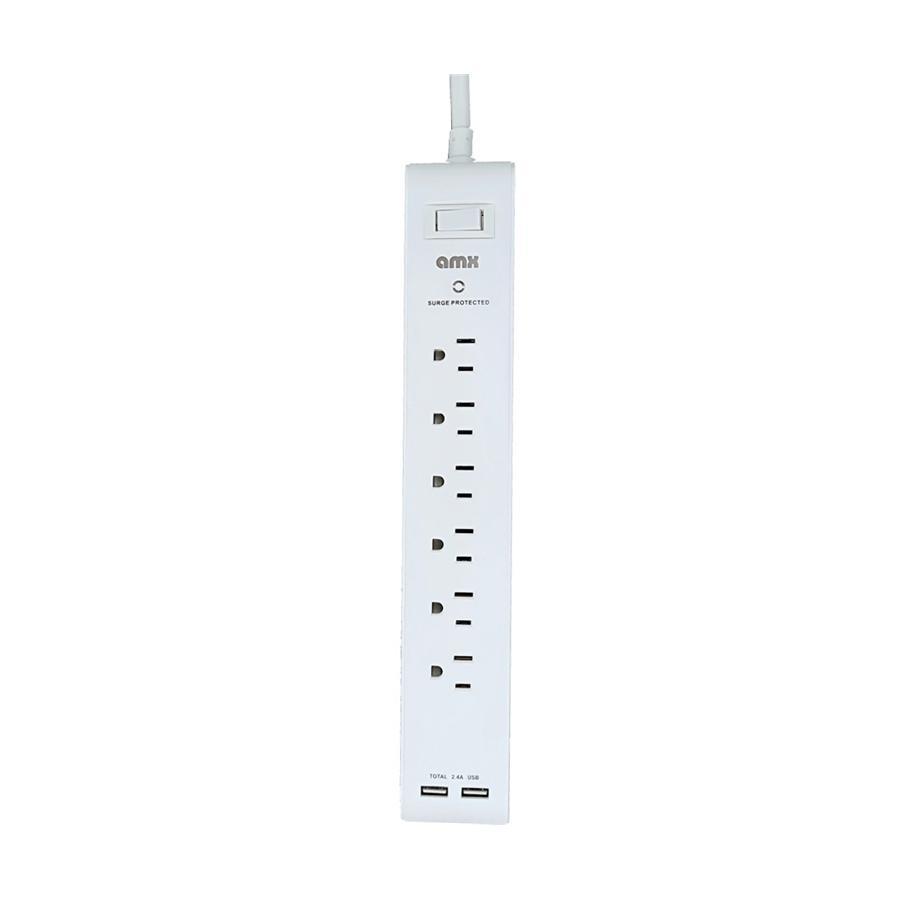 AMX PA-18 Barre D'alimentation et Protecteur de Surtension avec 2 Ports USB 2.4A Blanche - Simple Boutique