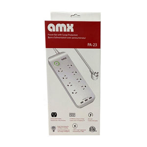 AMX PA-23 - Barre d'alimentation avec Protecteur de Surtension à 8 Prises et 3 Ports USB, Blanc - Simple Boutique