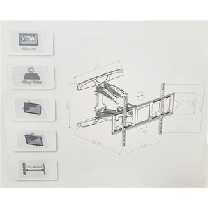 AMX - Support Mural à Double Articulation pour Téléviseur de 32'' à 55'', Poid Maximum de 45kg, Noir - Simple Boutique