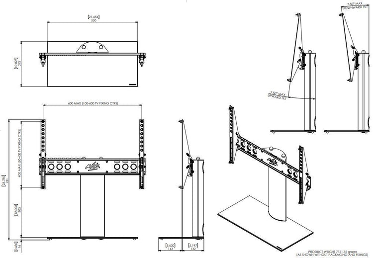 AVF ML-B601BS Base de Téléviseur de Table Universelle (Pied ou Base de Rechange) - Pour Écran PLASMA LCD DEL de 65 po et 99 lbs - Simple Boutique