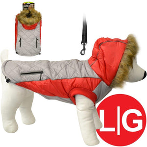 Animooos PCL820L Parka de Retention Thermique pour Chien, Couleur Gris et Rouge, Grandeur Large - Simple Boutique
