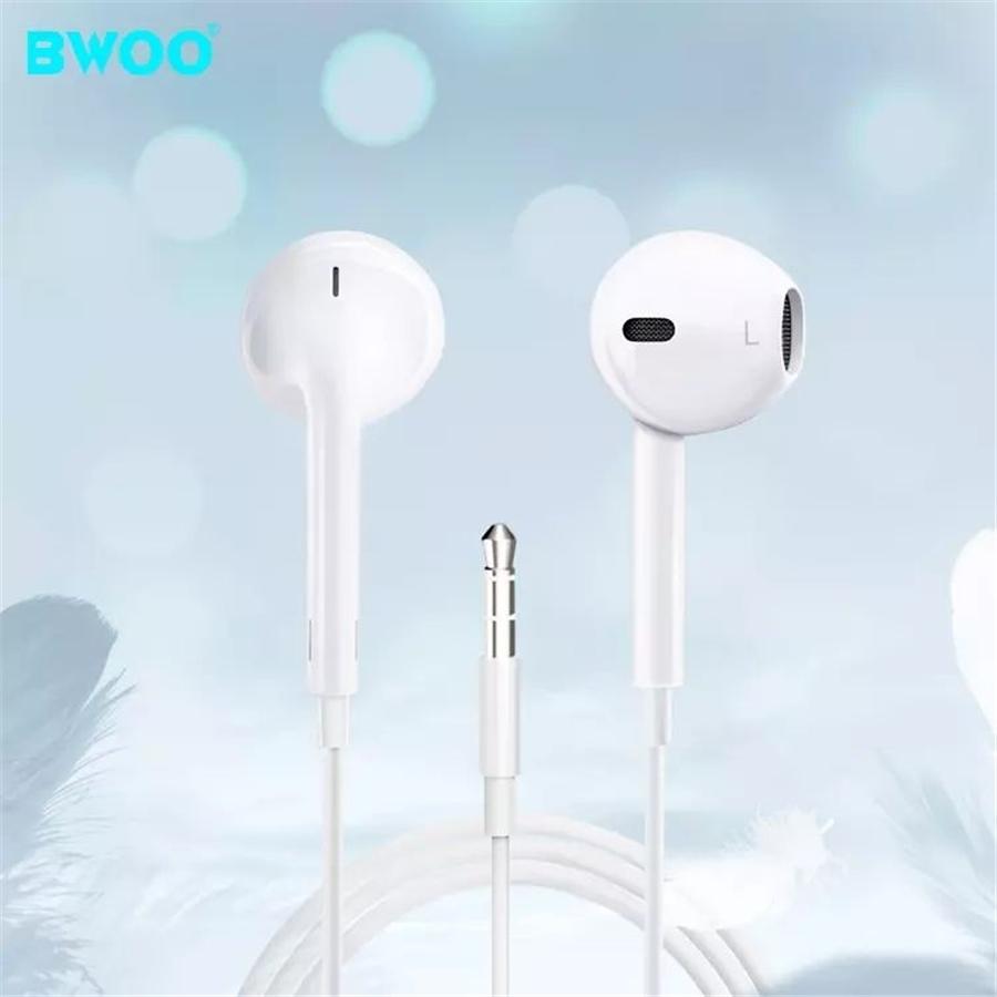 BWOO - Écouteurs Stéréo Intra-Auriculaires, Connecteur 3.5mm, Câble de 1.2M avec Télécommande et Microphone, Blanc - Simple Boutique
