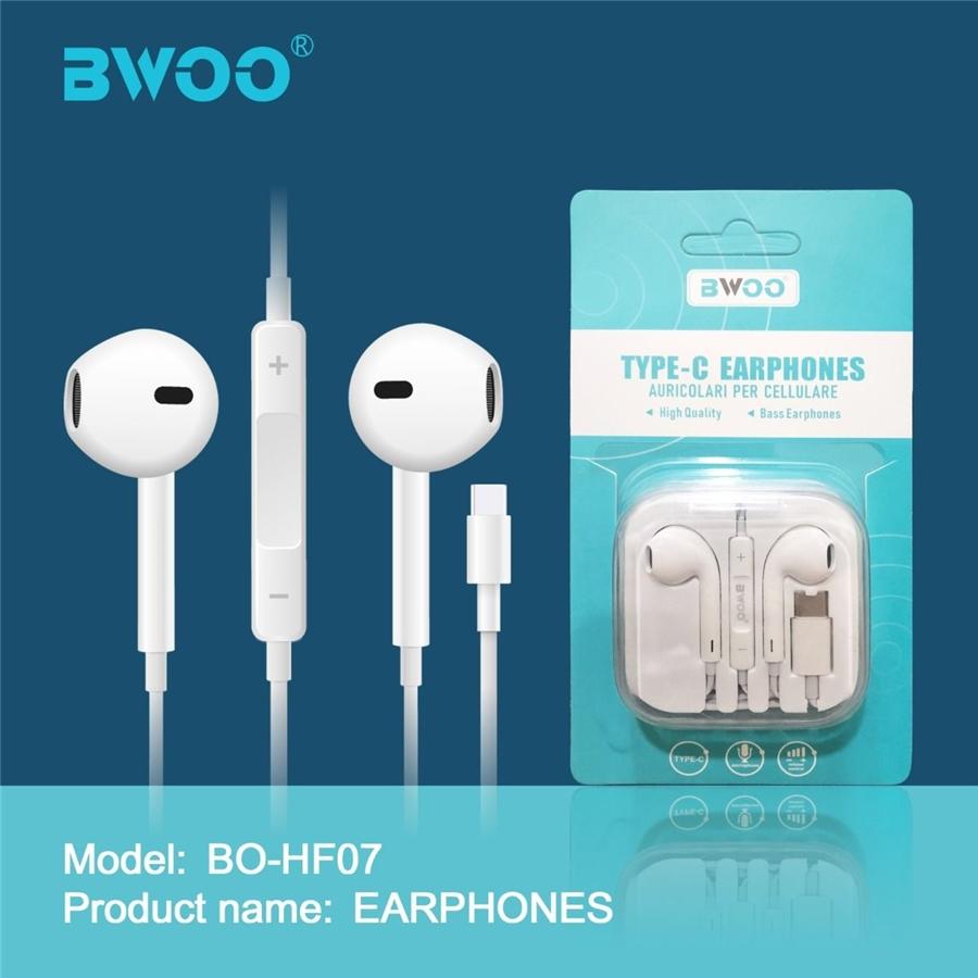 BWOO - Écouteurs Stéréo Intra-Auriculaires, USB Type-C, Câble de 1.2M avec Télécommande et Microphone, Blanc - Simple Boutique