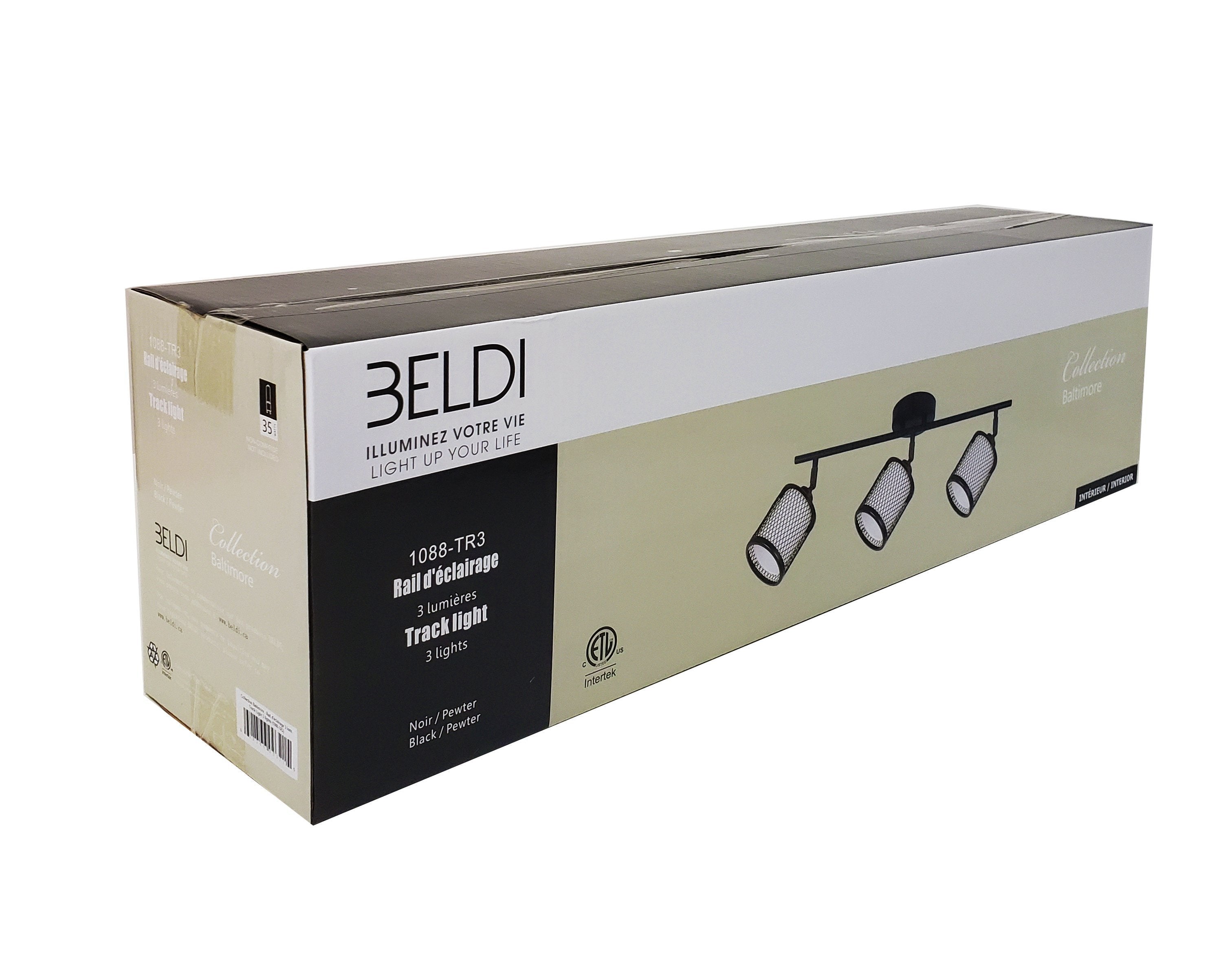 Beldi 1088-TR3 - Rail D'éclairage 3 Lumières de la Collection Baltimore 23''X7.9'', Noir - Simple Boutique