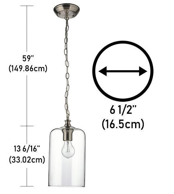 Beldi 21960-H Lampe Suspendue en Verre de la Collection Lucan, 6 1/2'' X 72 3/16'', Pour Ampoule DEL ou Incandescente, Argenté - Liquidation Vente Finale - Simple Boutique