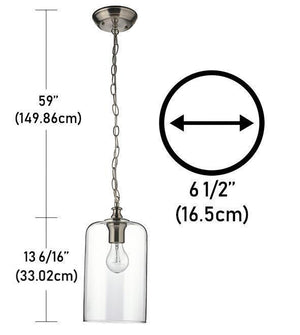 Beldi 21960-H Lampe Suspendue en Verre de la Collection Lucan, 6 1/2'' X 72 3/16'', Pour Ampoule DEL ou Incandescente, Argenté - Liquidation Vente Finale - Simple Boutique