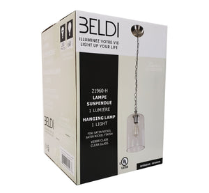 Beldi 21960-H Lampe Suspendue en Verre de la Collection Lucan, 6 1/2'' X 72 3/16'', Pour Ampoule DEL ou Incandescente, Argenté - Liquidation Vente Finale - Simple Boutique
