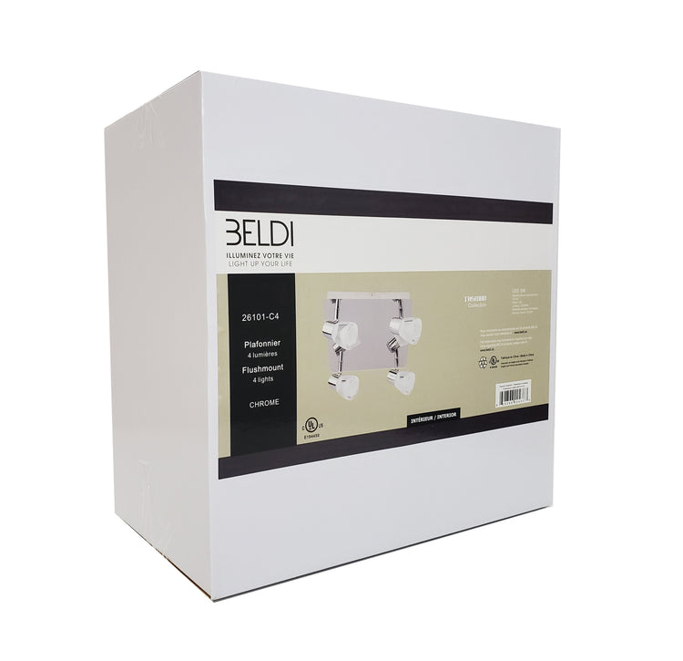 Beldi 26101-C4 - Plafonnier 4 Lumières de la Collection Tasman, 9.84'' X 9.84'' , Argenté - Liquidation Vente Finale - Simple Boutique