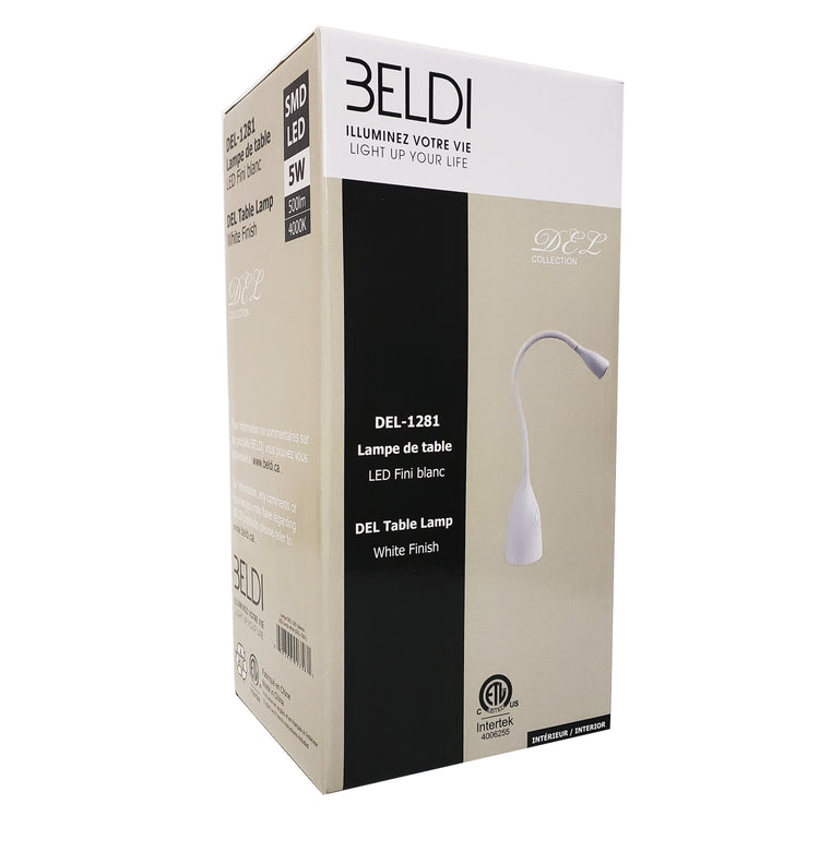 Beldi DEL-1281-W Lampe de Bureau avec Col en Cygne, DEL, 5-Watt, White - Simple Boutique