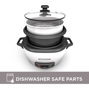 Black + Decker - Cuiseur à Riz/Cuiseur à Vapeur, Capacité de 6 Tasses, Bol Antiadhésif, Blanc - Simple Boutique