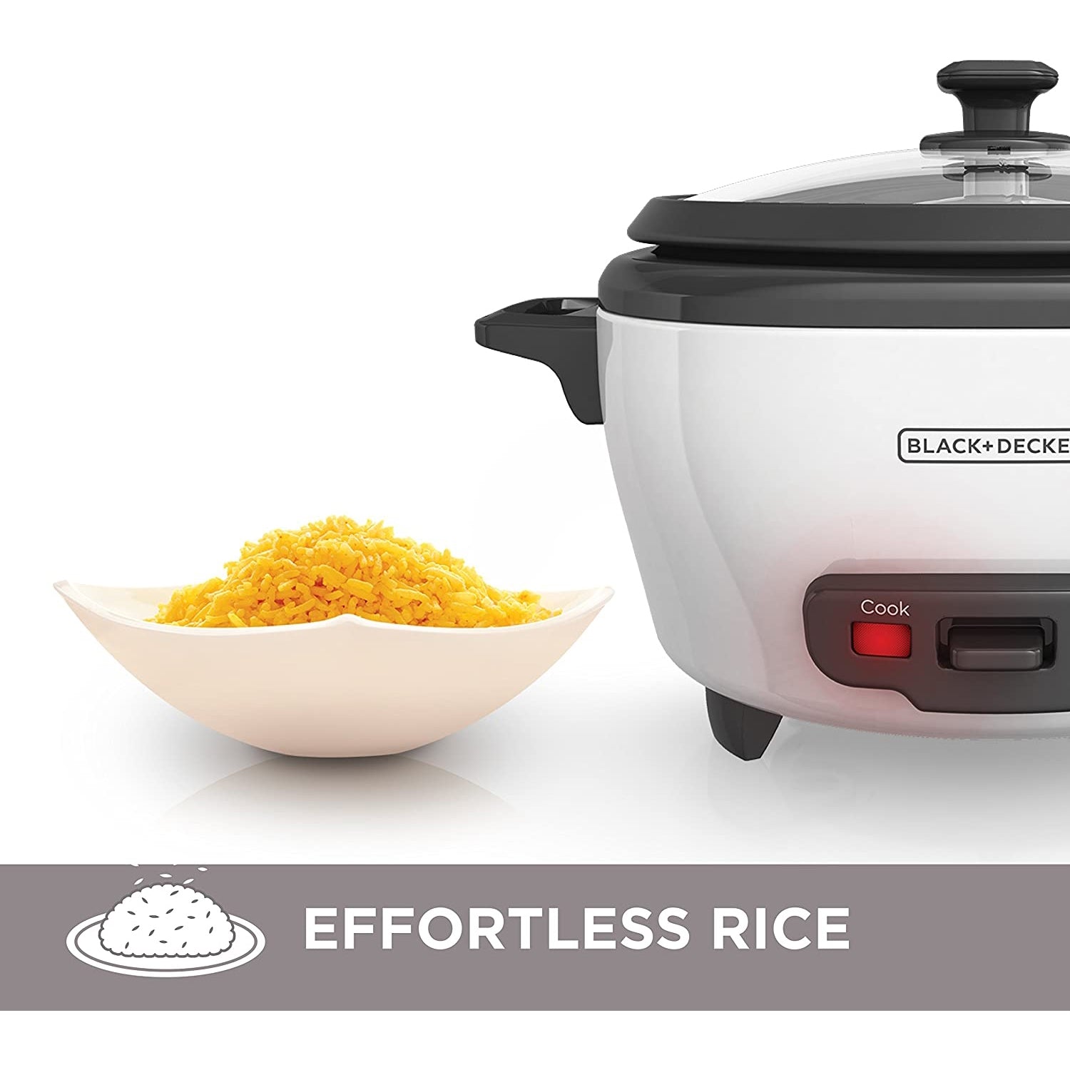 Black + Decker - Cuiseur à Riz/Cuiseur à Vapeur, Capacité de 6 Tasses, Bol Antiadhésif, Blanc - Simple Boutique