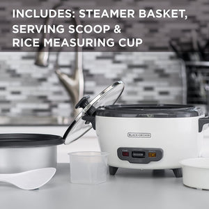 Black + Decker - Cuiseur à Riz/Cuiseur à Vapeur, Capacité de 6 Tasses, Bol Antiadhésif, Blanc - Simple Boutique