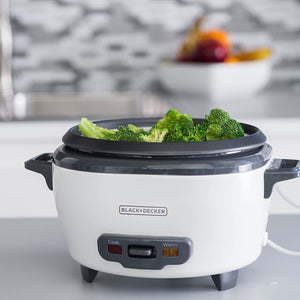 Black + Decker - Cuiseur à Riz/Cuiseur à Vapeur, Capacité de 6 Tasses, Bol Antiadhésif, Blanc - Simple Boutique