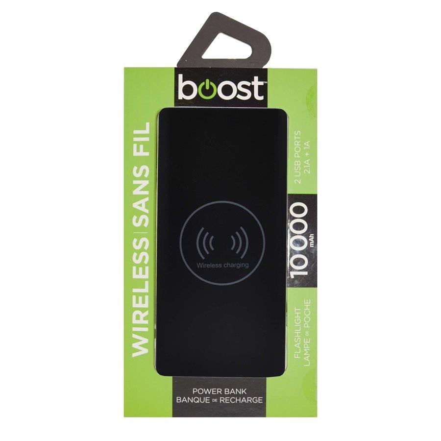 Boost BPB435 - Banque d'alimentation de 10 000 mAh avec Chargement Sans-Fil et 2 Ports USB, Noir - Simple Boutique