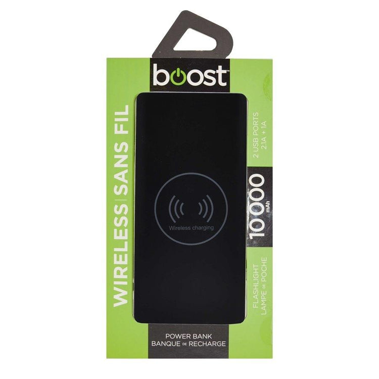 Boost BPB435 - Banque d'alimentation de 10 000 mAh avec Chargement Sans-Fil et 2 Ports USB, Noir - Simple Boutique