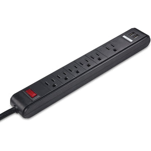 Borne - Protecteur de Surtension à 6 Prises avec 2 Ports USB, Noir - Simple Boutique