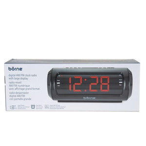 Borne - Radio-Réveil AM/FM avec Affichage Numérique Grand Format, Deux Alarmes, Noir - Simple Boutique