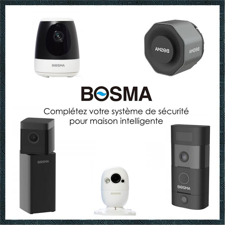 Bosma - Ensemble de Caméra de Sécurité Intérieur XC, 1080p, Détections des Mouvement et du Son + 2 Capteurs de Porte ou Fenêtre, Blanc - Simple Boutique