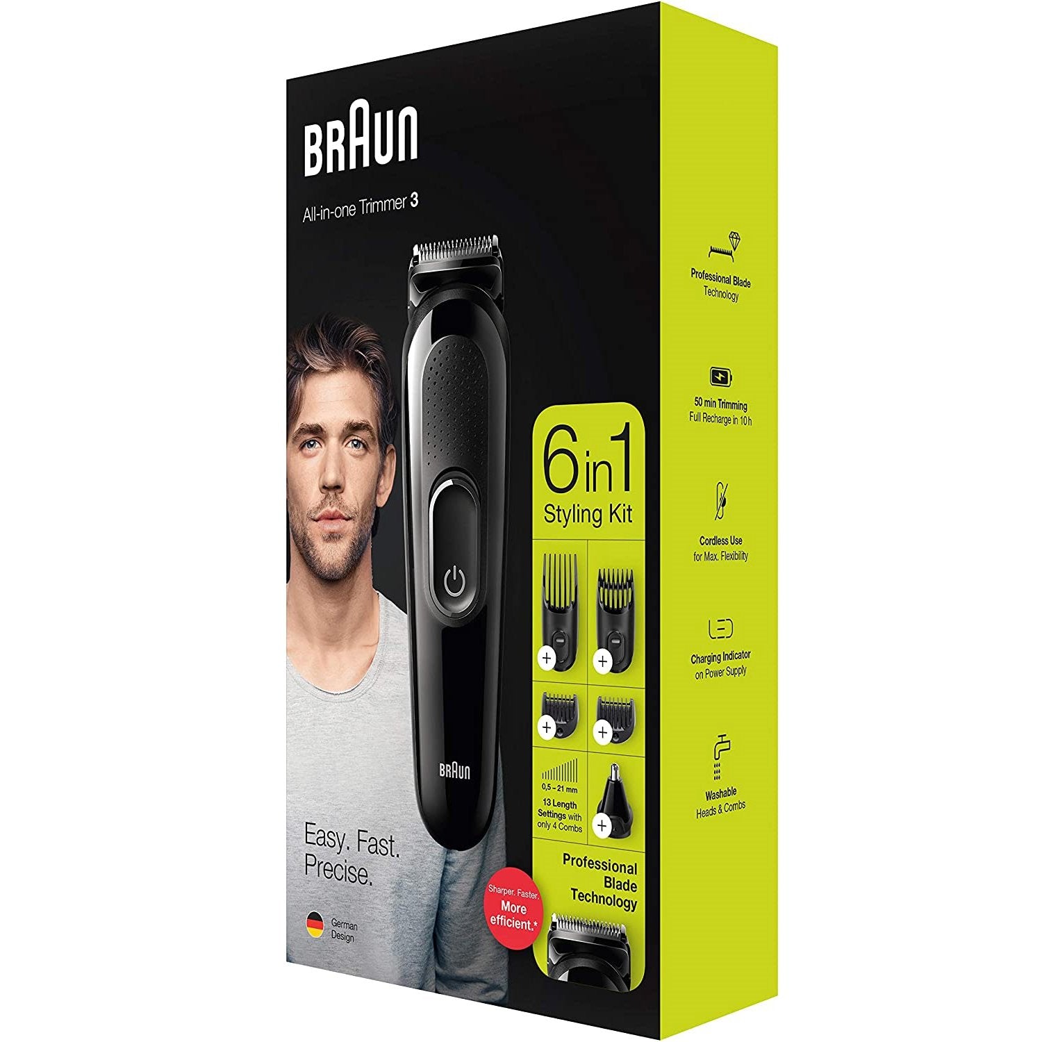 Braun - Tondeuse Personelle 6 en 1 pour Cheveux, Barbe et Visage, Batterie Rechargeable, Noir - Simple Boutique
