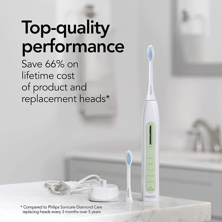 Brightline - Brosse à Dent Électrique Rechargeable avec 2 Têtes de Rechange, Vert - Simple Boutique