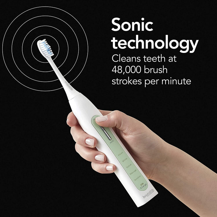 Brightline - Brosse à Dent Électrique Rechargeable avec 2 Têtes de Rechange, Vert - Simple Boutique