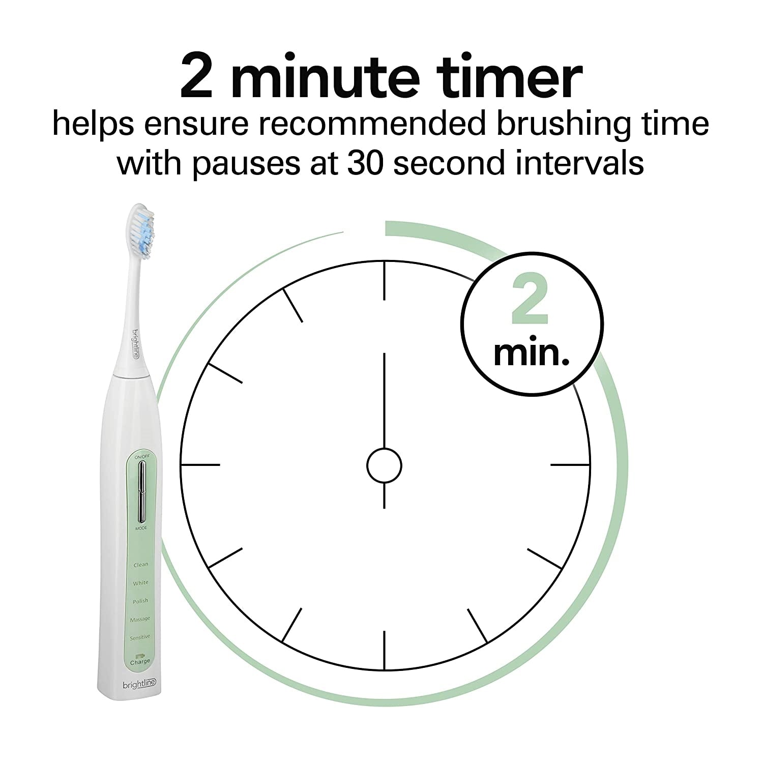 Brightline - Brosse à Dent Électrique Rechargeable avec 2 Têtes de Rechange, Vert - Simple Boutique