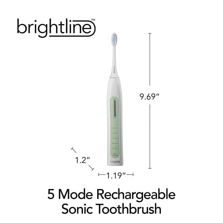 Brightline - Brosse à Dent Électrique Rechargeable avec 2 Têtes de Rechange, Vert - Simple Boutique