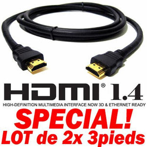 Câble HDMI v1.4 compatible 3D Ethernet 1080p 3 pieds (Lot de 2) - Simple Boutique