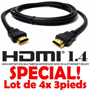 Câble HDMI v1.4 compatible 3D Ethernet 1080p 3 pieds (Lot de 4) - Simple Boutique