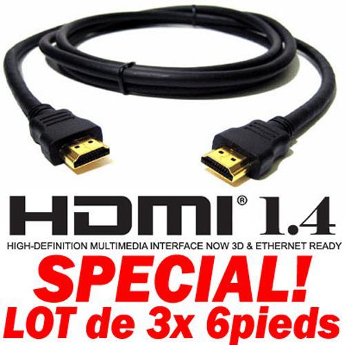 Câble HDMI v1.4 compatible 3D Ethernet 1080p 6 pieds (Lot de 3) - Simple Boutique