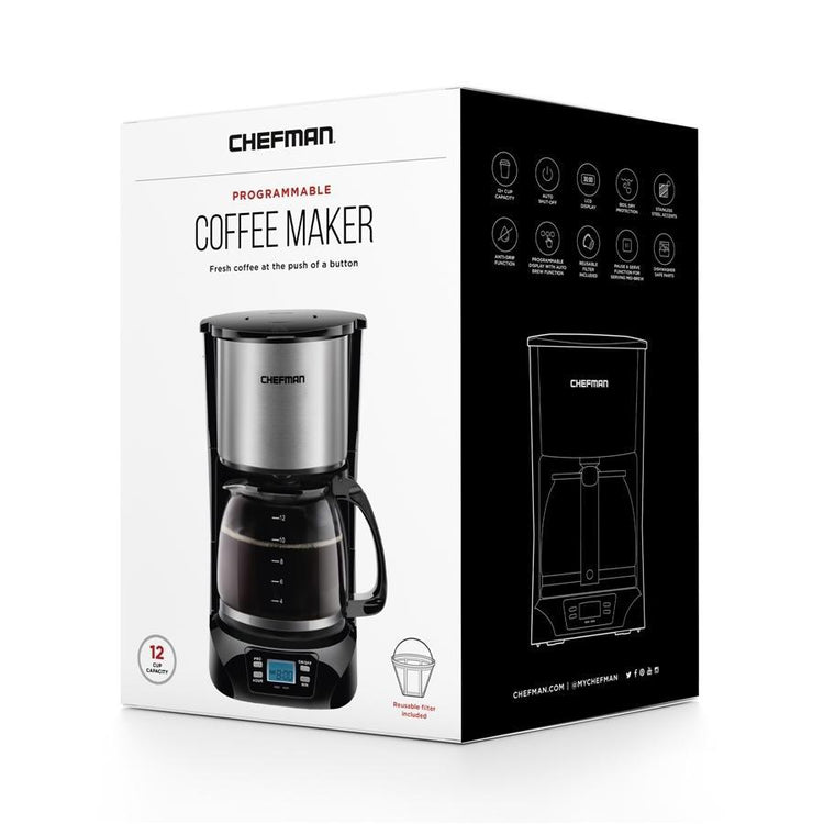 Chefman - Cafetière Programmable avec une Capacité de 12 Tasses, Acier Inoxydable - Simple Boutique
