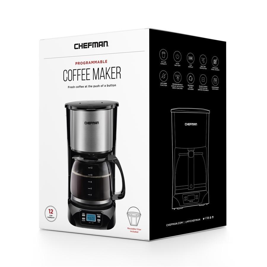 Chefman - Cafetière Programmable avec une Capacité de 12 Tasses, Acier Inoxydable - Simple Boutique