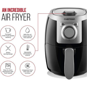 Chefman TurboFry Friteuse à Air 2L Compacte avec Panier pour Lave-Vaiselle, Contrôle de la Température Réglable, Minuterie 30 Minutes Noire - Simple Boutique