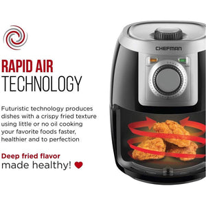 Chefman TurboFry Friteuse à Air 2L Compacte avec Panier pour Lave-Vaiselle, Contrôle de la Température Réglable, Minuterie 30 Minutes Noire - Simple Boutique