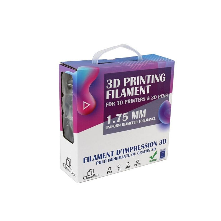 CloneBox - Filament PLA imprimante 3D 1.75mm Préc. +/-0.05mm 1kg, Transparent - Simple Boutique