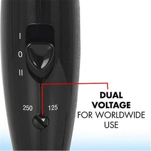 Conair 124AC - Sèche-Cheveux Compact de Voyage avec Poignée Pliable, 1600W, Argenté - Simple Boutique
