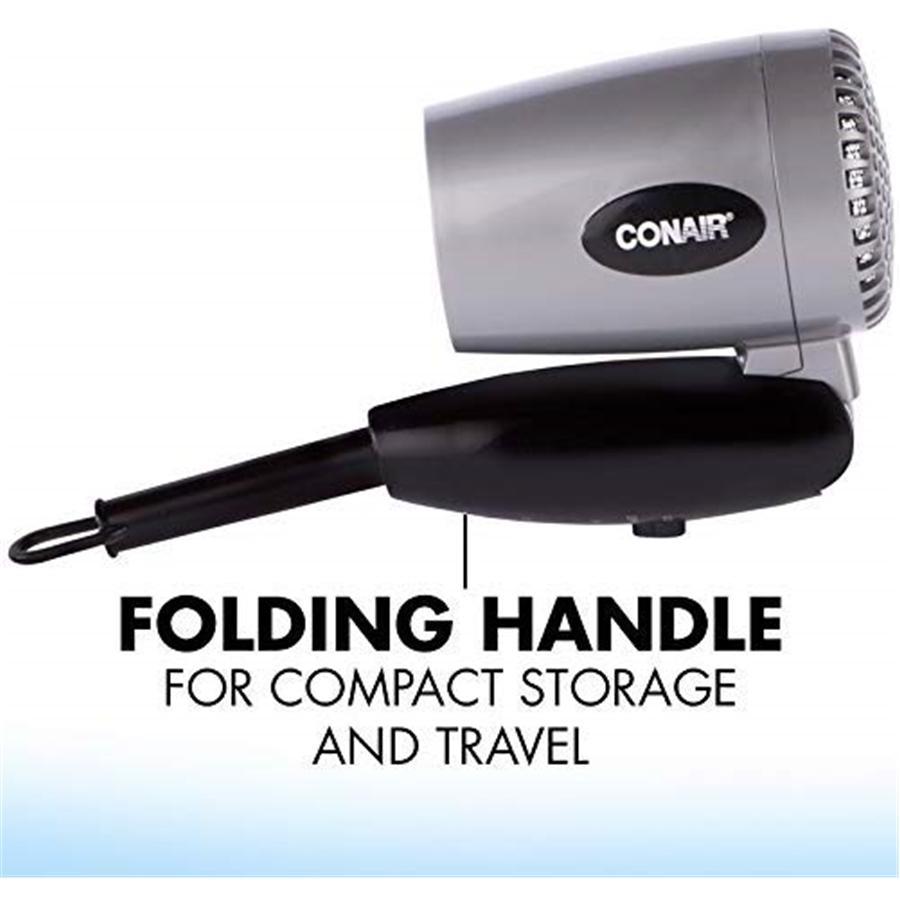 Conair 124AC - Sèche-Cheveux Compact de Voyage avec Poignée Pliable, 1600W, Argenté - Simple Boutique