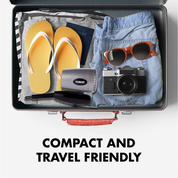 Conair 124AC - Sèche-Cheveux Compact de Voyage avec Poignée Pliable, 1600W, Argenté - Simple Boutique